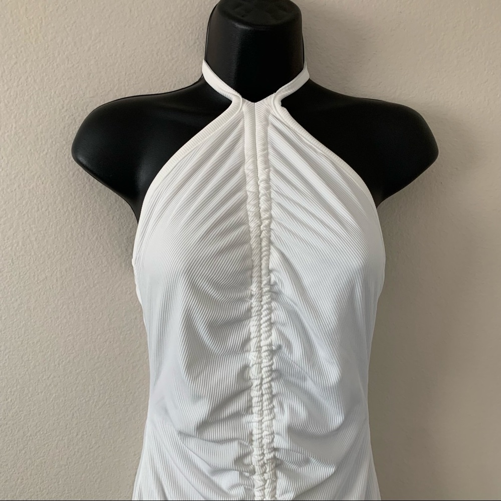 Princess Polly Avery White Ribbed Halter Neck Cinched Ruched Mini Dress - Picture 5 of 11